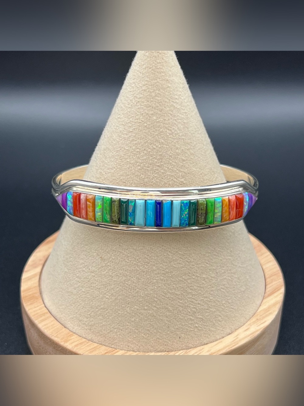 Sterling Silver Opal Inlay Cuff - Picture 2 of 13
